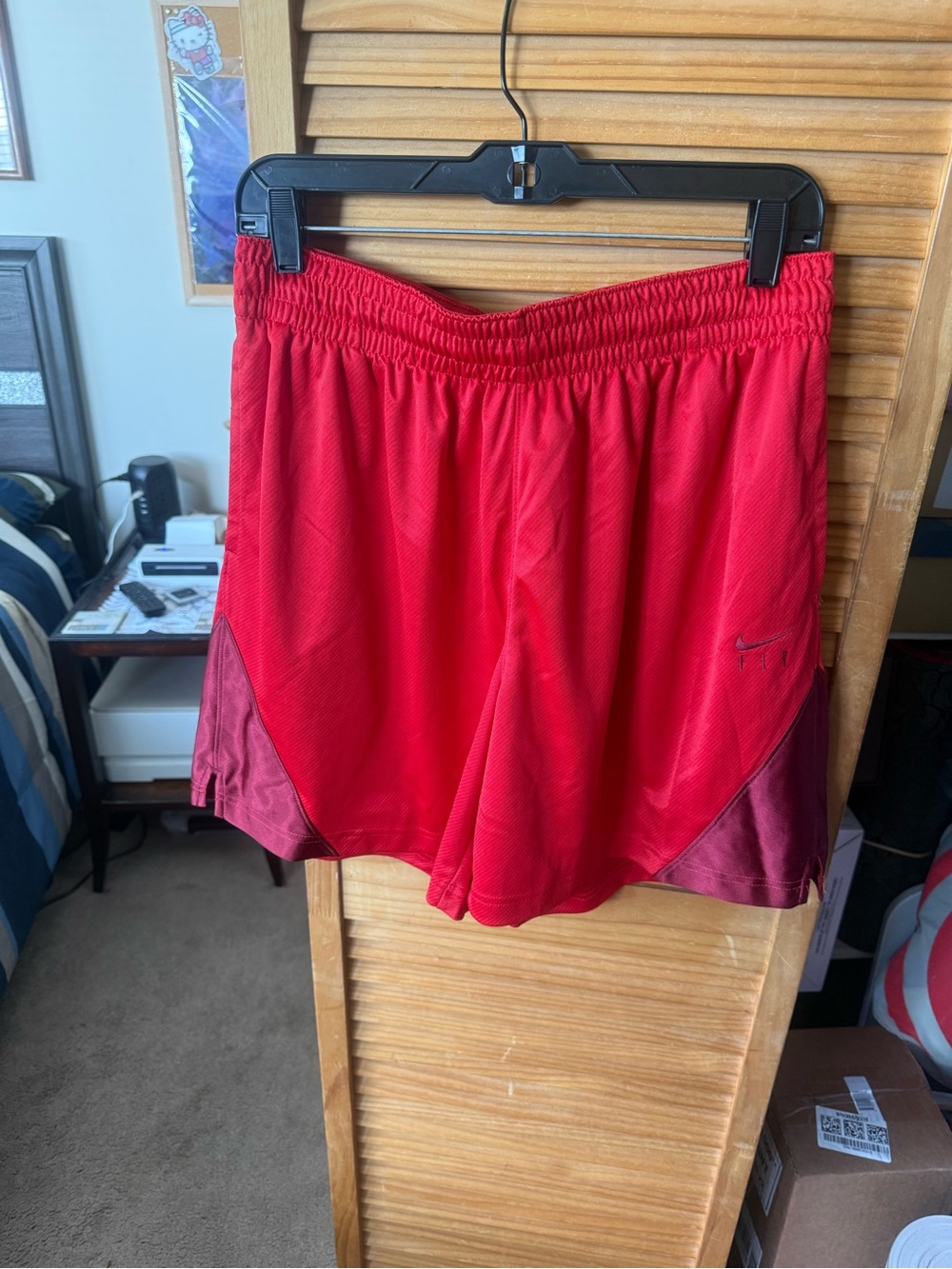 Nike Red Athletic Shorts with Maroon Panels